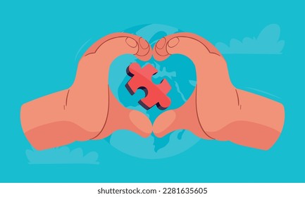puzzle in hands forming heart icon