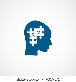 Puzzle In Head Blue Flat Icon On White Background