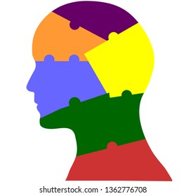 Puzzle head brain concept as a human face and Photo about medical, idea, knowledge, autism, head, mind, neurology, confusion, disease, injury
