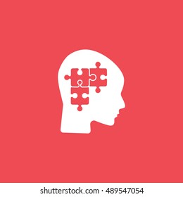 Puzzle In Head  Flat Icon On Red Background