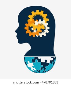 puzzle head gears teamwork support collaborative cooperation work icon set. Colorful design. Vector illustration
