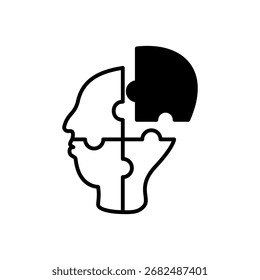 Icono de la cabeza del rompecabezas, estilo plano simple, Ilustración vectorial, símbolo, pictograma de la Plantilla del logotipo del diseño, para UI o UX aislado en blanco para el App móvil, editable