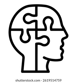 Puzzle head line icon, neural network concept. Vector graphics. Human head with puzzle, logic training sign on white background, style mobile or design