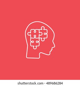 Puzzle In Head Line Icon On Red Background