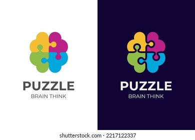 puzzle head logo vector icon illustration. Brain intelligence symbol logo puzzle illustration for mental ore or mental health