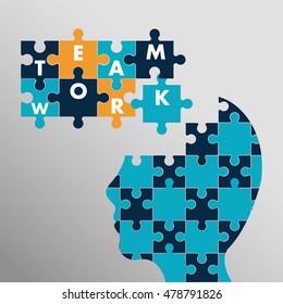 puzzle head teamwork support collaborative cooperation work icon set. Colorful design. Vector illustration