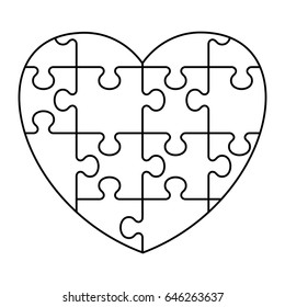 Puzzle heart icon. Flat vector cartoon illustration. Objects isolated on a white background.