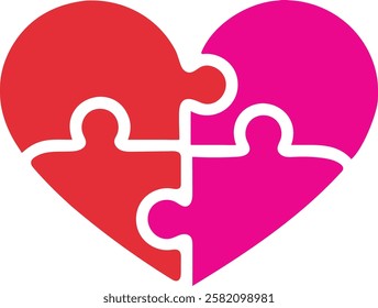 Puzzle heart icon Jigsaw illustration symbol Sign love logo vector. A heart-shaped puzzle, symbolizing unity and love. valentine's day vector illustration.