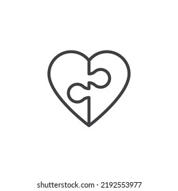 Puzzle heart line icon. linear style sign for mobile concept and web design. Jigsaw heart outline vector icon. Symbol, logo illustration. Vector graphics