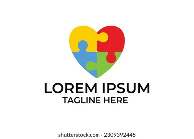 puzzle heart logo design, autism logo design vector icon template