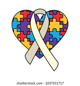 puzzle heart ribbon autism awareness vector illustration