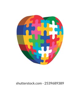 Puzzle heart shape in 3d. Colorful vector isolated on white background