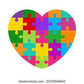 Puzzle forma de corazón colorido, juego de rompecabezas corazón Plantilla, piezas del rompecabezas