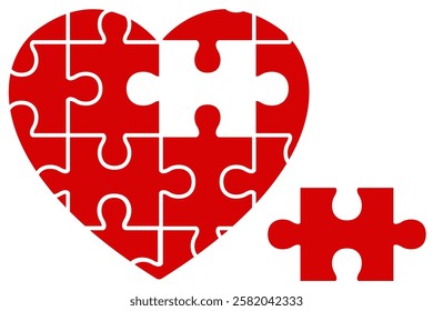 Puzzle heart shape flat vector icon isolated on white background.