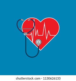 puzzle heart with stethoscope isolated blue. Medicine and health care icon.