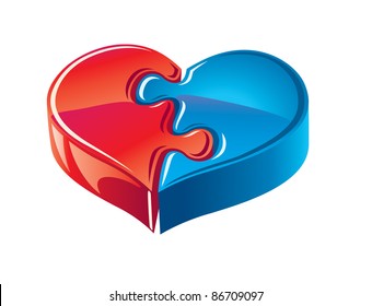 Puzzle heart vector illustration. Love and feeling concept
