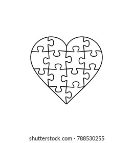 Puzzle Heart, vector line illustration isolated on white background.