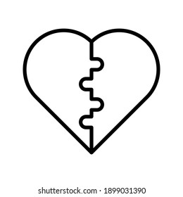 Puzzle heart vector, Valentine and love related line style icon on white background