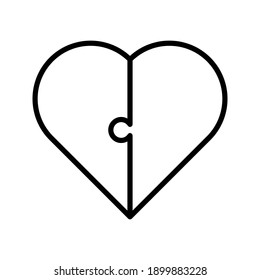 Puzzle heart vector, Valentine and love related line style icon on white background