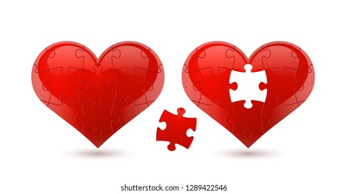 Puzzle heart vector. Valentine's day vector element.