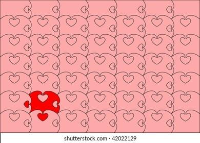 Puzzle hearts on a red background