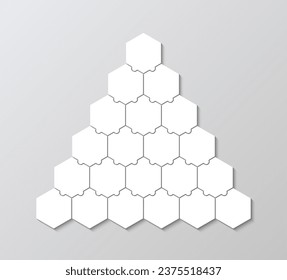 Romper rejilla hexagonal con 21 piezas, pasos, partes del diagrama de procesos. Gráfico informativo del rompecabezas. infografías de presentación de negocios. Infografía de la pirámide de negocios del hexágono. Ilustración del vector