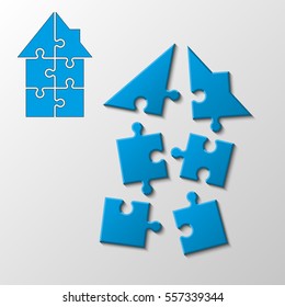 Puzzle home presentation. Kit "Build your house". Infographic template with explanatory text field for business statistics. vector illustration