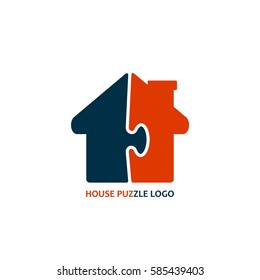 Puzzle house build construction vector logo icon isolated on white.