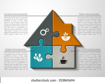 Puzzle house Four piece flat infographic presentation. 4 step circle business diagram. Four section home compare service banner. Vector illustration template shape . 3d Abstract Background
