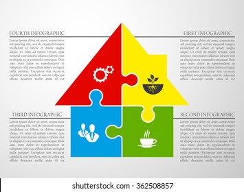 Puzzle house Four piece flat infographic presentation. 4 step circle business diagram. Four section home compare service banner. Vector illustration template shape . 3d Abstract Background