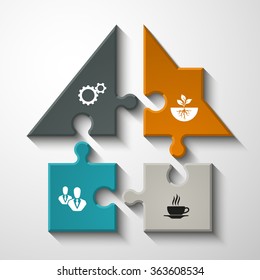 Puzzle house Four piece flat infographic presentation. 4 step circle business diagram. Four section home compare service banner. Vector illustration template shape . 3d Abstract Background