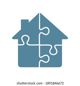 Puzzle house icon on white background.