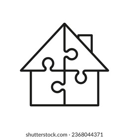 Puzzle house icon. Vector. Line style.