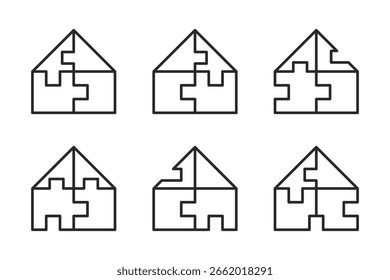 Conjunto de iconos de la casa del rompecabezas – Símbolo modular de la conexión casera