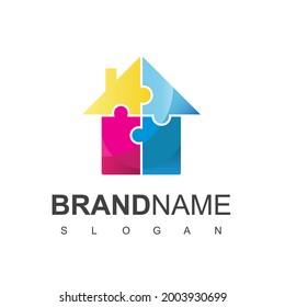 Puzzle House Logo Design Vector