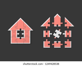Puzzle house presentation. Home puzzles kit banner. Infographic template with explanatory text field for business statistics. puzzle building illustration. Nine pieces home