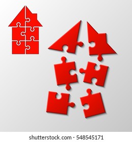 Puzzle house presentation. Kit "Make your home". Infographic template with explanatory text field for business statistics. vector illustration