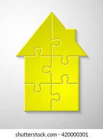 Puzzle HOUSE  Six piece flat infographic presentation. 6 step circle business diagram. Six section home compare service banner. Vector illustration template shape . 3d Abstract Background