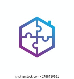 ilustración de diseño de logotipo de icono del vector de la casa de rompecabezas