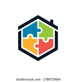 puzzle house vector icon logo design template illustration