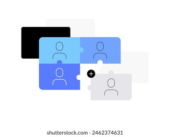 Rompecabezas con las figuras humanas. Video Unirse a Concepto Abstractas de conexiones sociales. Anuncio de Web, ilustración plana. archivo de Vector.