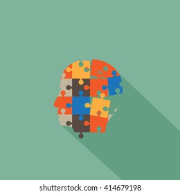 Puzzle Human Head Profile - Isolated On Green Background - Vector Illustration, Graphic Design. Abstract Concept