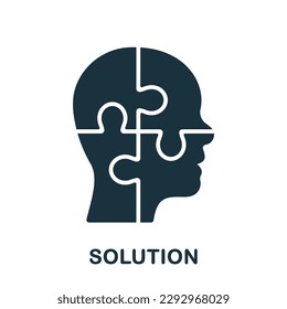 Puzzle in Human Head Solution Concept Silhouette Icon. Creation Idea, Person's Brain and Jigsaw Pieces Glyph Pictogram. Brainstorm Intellectual Process Solid Symbol. Isolated Vector Illustration.