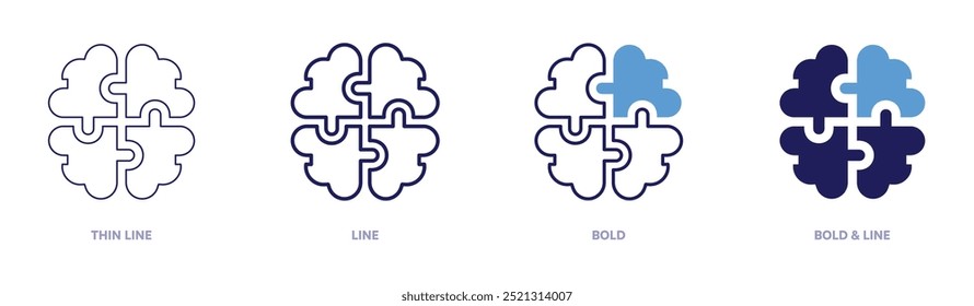 Puzzle icon in 4 different styles. Thin Line, Line, Bold, and Bold Line. Duotone style. Editable stroke.