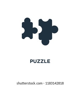 Puzzle icon. Black filled vector illustration. Puzzle symbol on white background. Can be used in web and mobile.