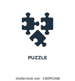 Puzzle icon. Black filled vector illustration. Puzzle symbol on white background. Can be used in web and mobile.