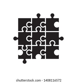 Puzzle icon, black isolated on white background, vector illustration.