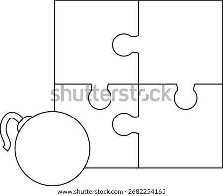 puzzle icon and bomb icon with white background.with black lines