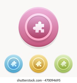 puzzle icon or button in flat style with long shadow, isolated vector illustration on transparent background