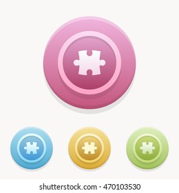 puzzle icon or button in flat style with long shadow, isolated vector illustration on transparent background